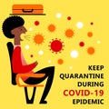 A square vector image with an infected person being in the public transport. Keep quarantine during the coronavirus