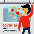 A square vector image with an infected person being in the public transport. Keep quarantine during the coronavirus