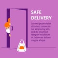 A square vector image of a woman getting a safe shipping.