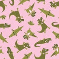 Summer seamless pattern with cute crocodiles. Zoo repeated background. Vector bright print for baby fabric or wallpaper