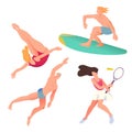 The swimmer, surfer, tennis player and diver. Sportsman set in flat with gradient design. Vector illustration.