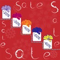 Winter Sale poster, banner or flyer with colorful presents. Royalty Free Stock Photo