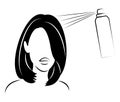 Basic RGBSilhouette of the head of a cute lady. The girl in the beauty salon. A woman does her hair on medium hair, varnishes it.