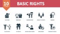 Basic Rights set icon. Editable icons basic rights theme such as elections, demonstration, feminism and more. Royalty Free Stock Photo