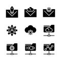 Basic search engine optimization icon include email, envelope, rocket, cloud, setting, gear, user, folder network, share document