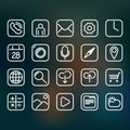 Basic set of white contour icons for smartphone Royalty Free Stock Photo