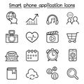 Basic Smart phone application icon set in thin line style Royalty Free Stock Photo