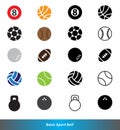 Basic sport bolls color and non color symbol collection