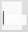 Basic stationery: sheet of paper, envelope, and pencil