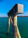 A headstock on raked piles after welding during wharf construction