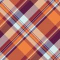 Basic texture vector check, fluffy fabric seamless textile. Various background pattern plaid tartan in red and orange colors Royalty Free Stock Photo