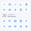 20 Basic Ui Elements Blue Color icon Pack. like arrow. direction. direction. up. filam Royalty Free Stock Photo