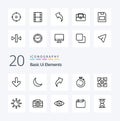 20 Basic Ui Elements Line icon Pack like arrow timer arrow stopwatch camposs Royalty Free Stock Photo