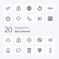 20 Basic Ui Elements Line icon Pack like login security plus lock tick