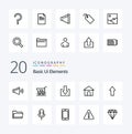 20 Basic Ui Elements Line icon Pack like question mark help arrow shope hose