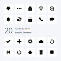 20 Basic Ui Elements Solid Glyph icon Pack like downlod arrow cog cloudy data