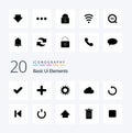 20 Basic Ui Elements Solid Glyph icon Pack like downlod arrow cog cloudy data Royalty Free Stock Photo