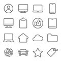 Basic UI icon illustration vector set. Contains such icon as Home, Profile, Smart device, Fingerprint, Price tag, and more. Expand