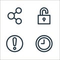 basic ui line icons. linear set. quality vector line set such as clock, alert, unlock
