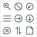 basic ui line icons. linear set. quality vector line set such as file, mobile data, chat box, download, right, open menu, bottom