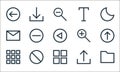 basic ui line icons. linear set. quality vector line set such as folder, open menu, menu, upload, block, email, zoom in, text, Royalty Free Stock Photo