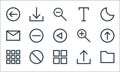 basic ui line icons. linear set. quality vector line set such as folder, open menu, menu, upload, block, email, zoom in, text,