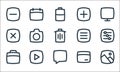 Basic ui line icons. linear set. quality vector line set such as gallery, chat, suitcase, card, play, cross, open menu, add, Royalty Free Stock Photo