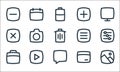 Basic ui line icons. linear set. quality vector line set such as gallery, chat, suitcase, card, play, cross, open menu, add,