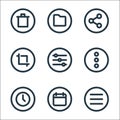 basic ui line icons. linear set. quality vector line set such as menu, calendar, time, more, adjust, crop, share, folder