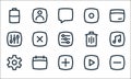 Basic ui line icons. linear set. quality vector line set such as minus, add, setting, play, calendar, adjust, delete, stop, user Royalty Free Stock Photo