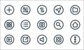 Basic ui line icons. linear set. quality vector line set such as more, volume, play, camera, share, grid, search, cursor, adjust