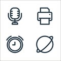 basic ui line icons. linear set. quality vector line set such as saturn, alarm clock, printer