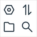 basic ui line icons. linear set. quality vector line set such as search, folder, mobile data