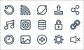 basic ui line icons. linear set. quality vector line set such as silent, add button, clock, loading, picture, musical note, unlock Royalty Free Stock Photo