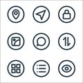 basic ui line icons. linear set. quality vector line set such as view, list, grid, mobile data, chat, gallery, lock, cursor Royalty Free Stock Photo