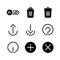 Basic user interface icon set glyph include control, option, switch, toggle, remove, garbage, delete, bin, trash, arrow, upload, Royalty Free Stock Photo