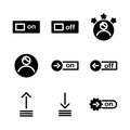 Basic user interface icon set glyph include control, option, switch, toggle, user, star, profile, admin, person, account, arrow,