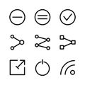 Basic user interface icon set outline include cancel, close, delete, minus, accept, check, success, share, social, link, media,