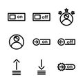 Basic user interface icon set outline include control, option, switch, toggle, user, star, profile, admin, person, account, arrow