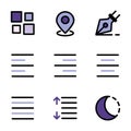 Basic user interface icon set outline include mouse, pointer, cursor, click, alarm, timer, clock, reminder, menu, interface, Royalty Free Stock Photo