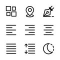 Basic user interface icon set outline include mouse, pointer, cursor, click, alarm, timer, clock, reminder, menu, interface, Royalty Free Stock Photo