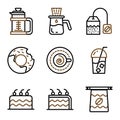 Basic vector coffee icon include coffee, drink, press, french, dipper, drip, bag, fresh, cake, dessert, donuts, food, cappuccino,