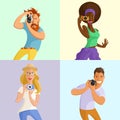 Vector set of photographers with photo camera. Female and male characters