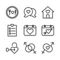 Basic vector wedding icon include dinner,chat,home,date,calendar,key,love