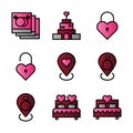 Basic vector wedding icon include photo,house,key,lock,pin,bed Royalty Free Stock Photo