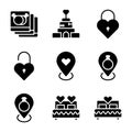 Basic vector wedding icon include photo,house,key,lock,pin,bed Royalty Free Stock Photo