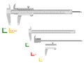 Basic vernier caliper on transparent background. There are 3 components which are perfect assembly for your own composition