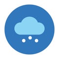 Basic weather icon of cloud and hail on blue circle. Flat clipart of ice rain.