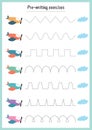 Basic writing exercises. Trace line worksheets for children. Preschool handwriting practice. Vector illustration. A4 - ready to