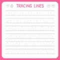 Basic writing. Trace line worksheet for kids. Preschool or kindergarten worksheet. Working pages for children
